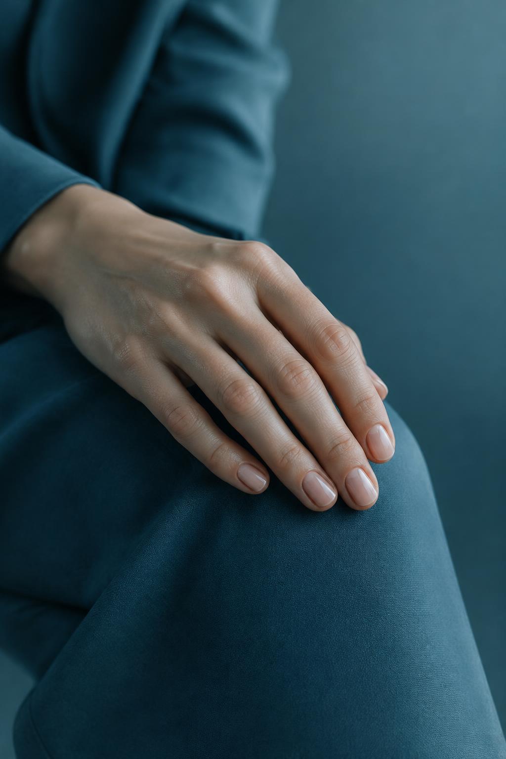 A hand with short, strong natural nails
